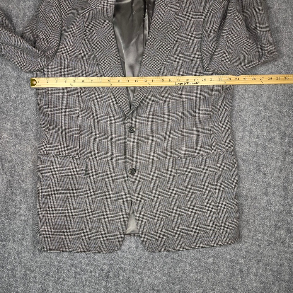 Vtg Hart Schaffner Marx Blazer Men 44R Wool Grey Glen Plaid Houndstooth Coat - Picture 12 of 16